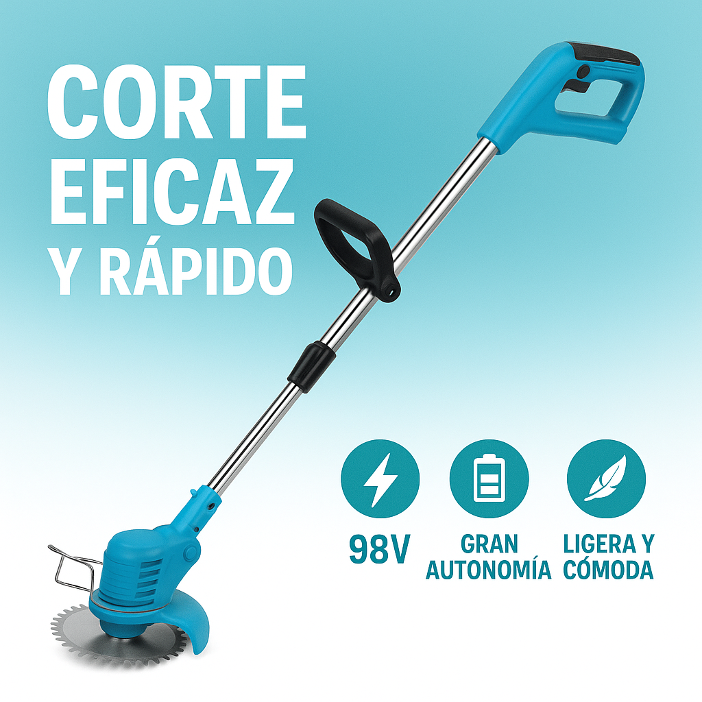 Podadora de Pasto Inalámbrica 98V con 2 Baterías y Accesorios – Corte Rápido y Preciso